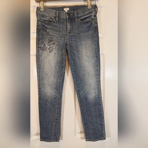J.Crew Women's Stretch zip fly denim embroidery rose straight leg size 25